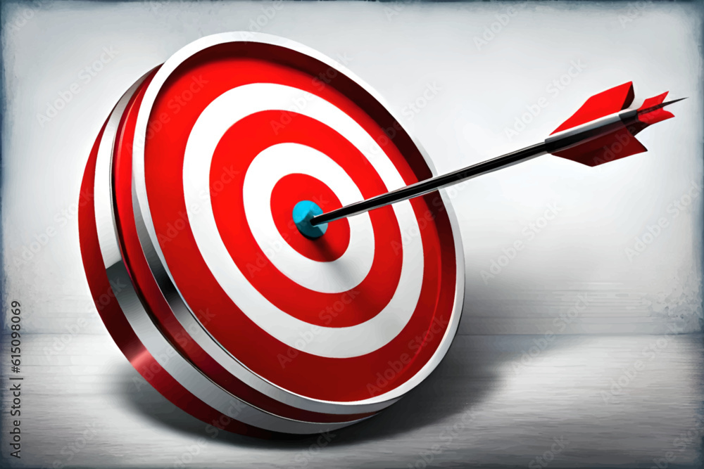 Abstract background with a target. Round target with red circles. Arrow hitting the center of the target. Abstract background with a target. Round target with red circles. Arrow hitting the center of the target.