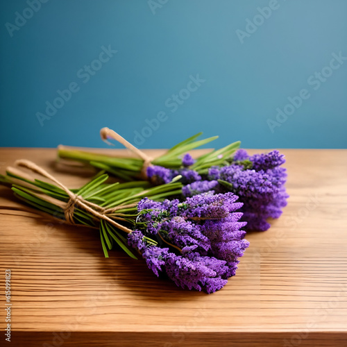 Bouquets of Lavender on a Wooden Table. Generative AI