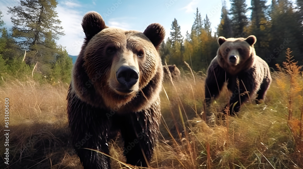Brown bears in nature. Generative AI Brown bears in nature. Generative AI