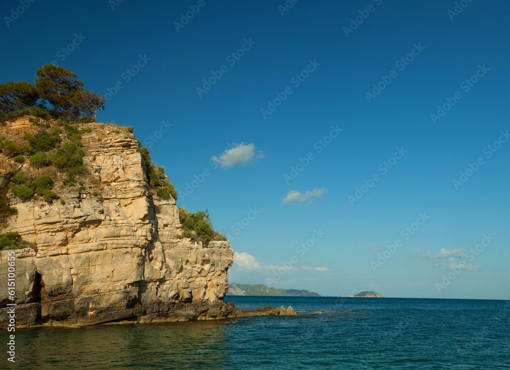 Beach of Zakynthos island. Sunny spring seascape of the Ionian Sea, Greece, Europe. Beach of Zakynthos island. Sunny spring seascape of the Ionian Sea, Greece, Europe.