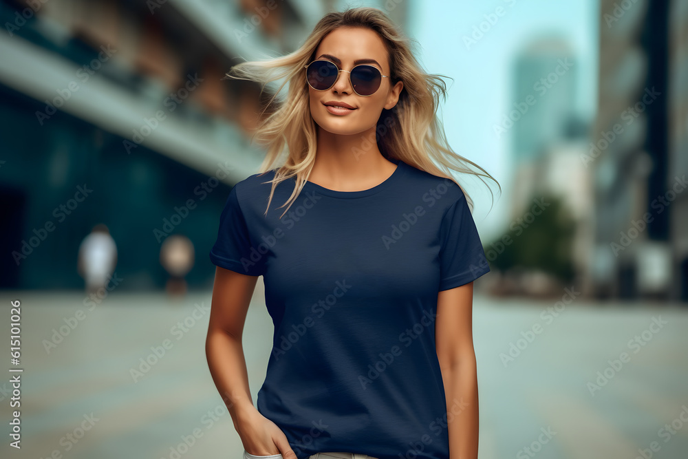 beautiful girl with navy tshirt mockup lifestyle ai generated art