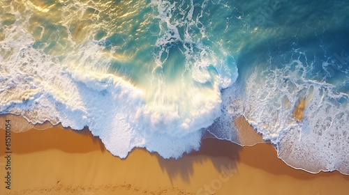 aerial beach scene waves surf with amazing blue ocean sea island top view ocean wallpaper