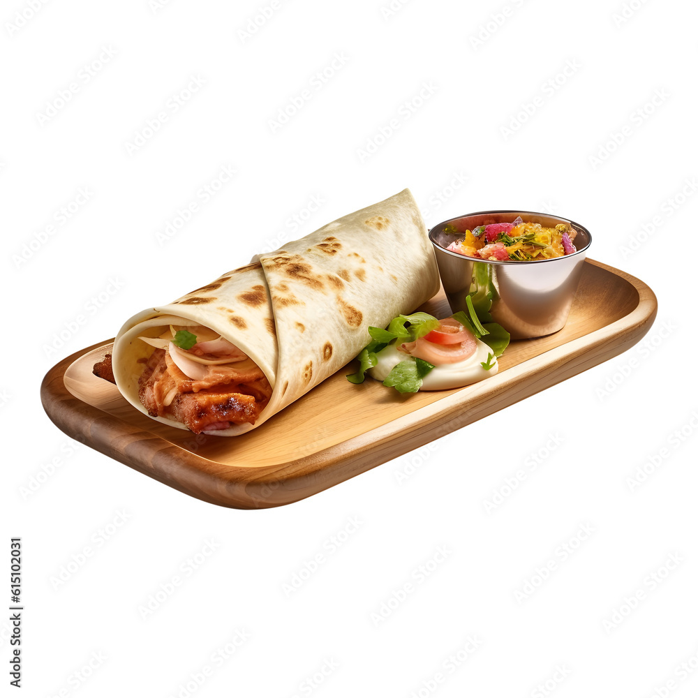 the burrito is served elegantly on a serving board the burrito is served elegantly on a serving board
