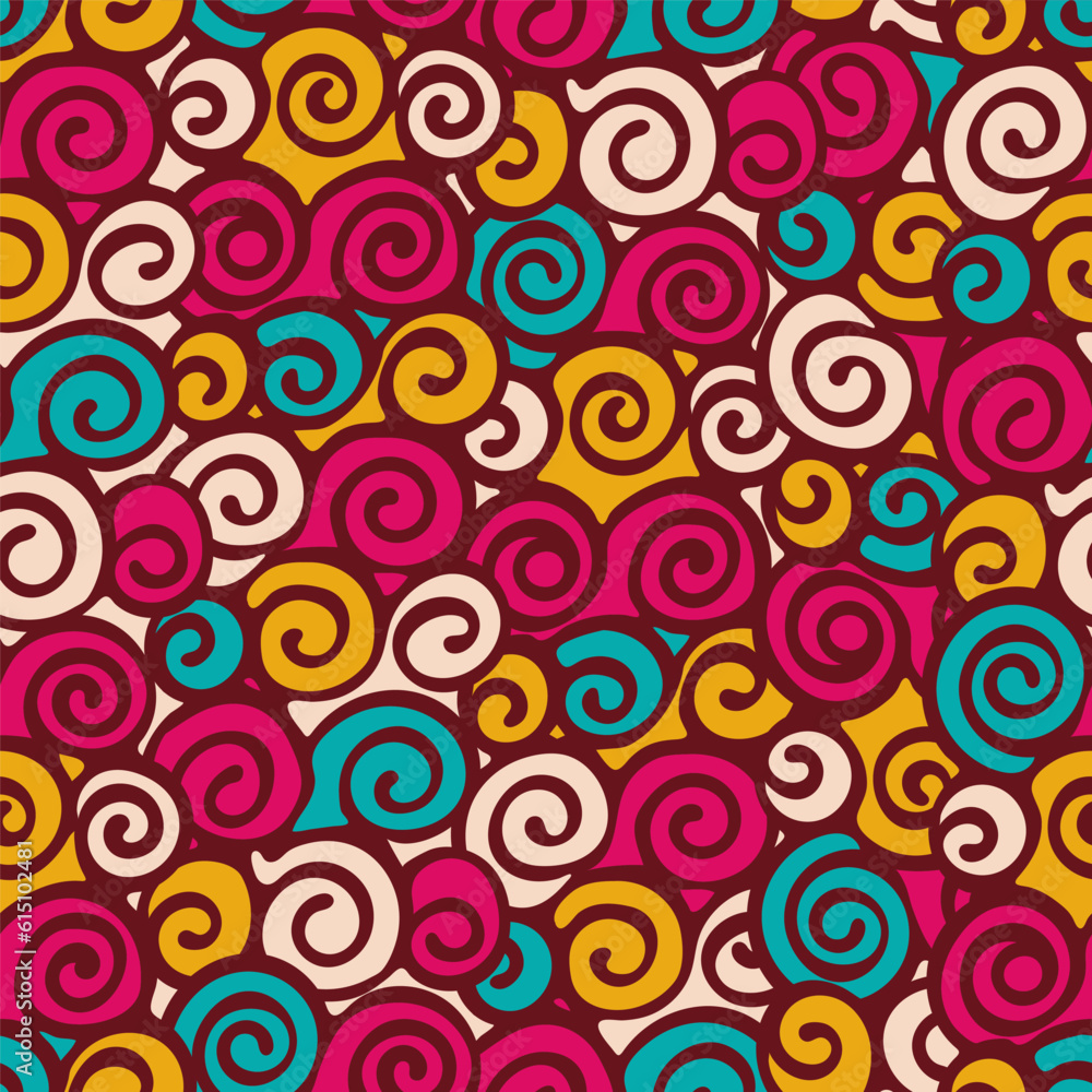 Seamless pattern with colorful hand-drawn swirls. Abstract vector illustration