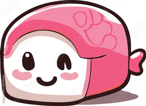 A cute cartoon character with colorful Japanese sushi food, a white background vector.