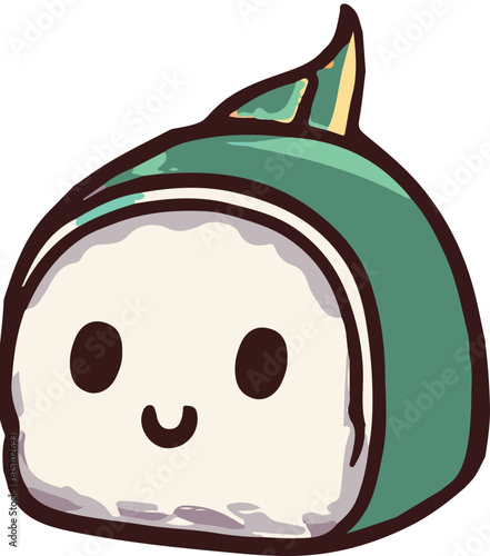 A cute cartoon character with colorful Japanese sushi food, a white background vector.