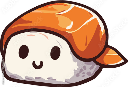 A cute cartoon character with colorful Japanese sushi food, a white background vector.