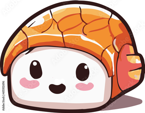 A cute cartoon character with colorful Japanese sushi food, a white background vector.