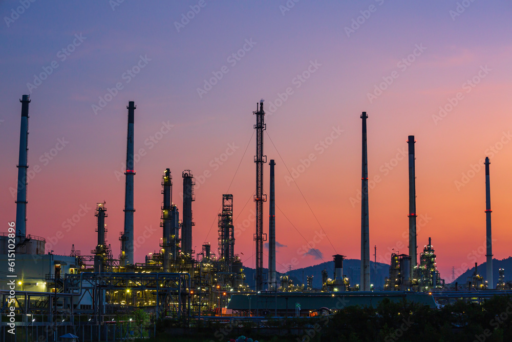 Morning scene of oil refinery plant and power plant of Petrochemistry in the morning time