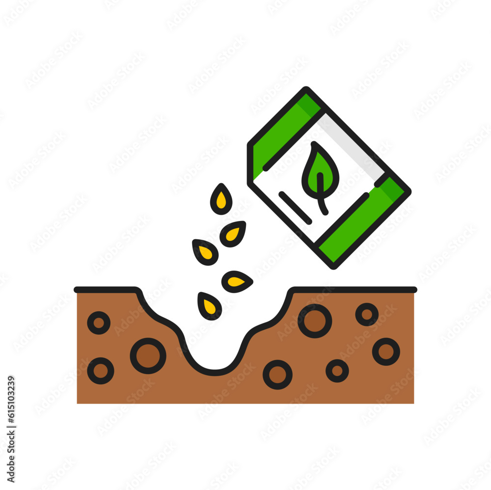 Seed sowing, plant growth agriculture color line icon. Harvest ...