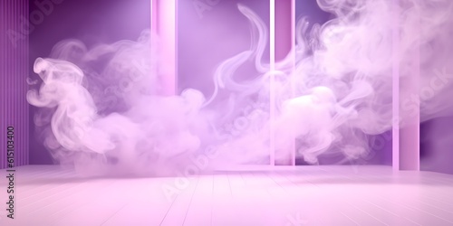 A beautiful abstract modern light lilac backdrop for a product presentation with a smooth floor and trailing smoke
