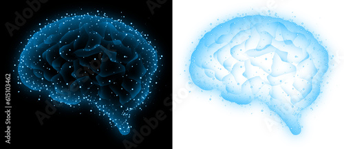 blue brain with particle and sparkle artificial intelligence concept transparent background