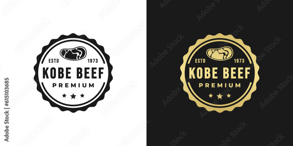 Kobe beef label or Kobe beef logo vector isolated in flat style. best Kobe beef label for the best product. Elegant Kobe beef seal or logo for original meat from japan.