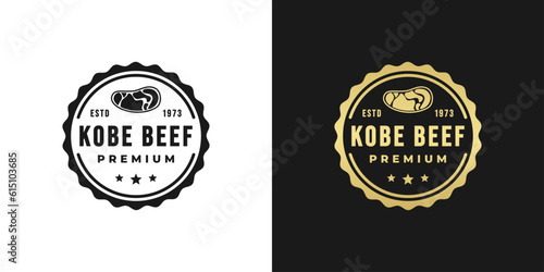 Kobe beef label or Kobe beef logo vector isolated in flat style. best Kobe beef label for the best product. Elegant Kobe beef seal or logo for original meat from japan.