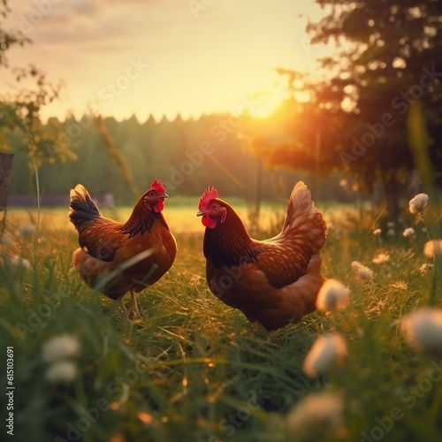 chickens on the grass