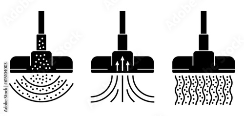 Vacuum cleaner flat icons set - powerful suction