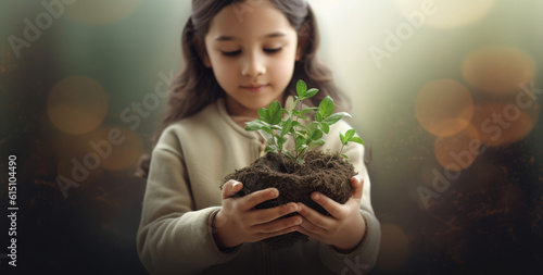 young child holding plant photo