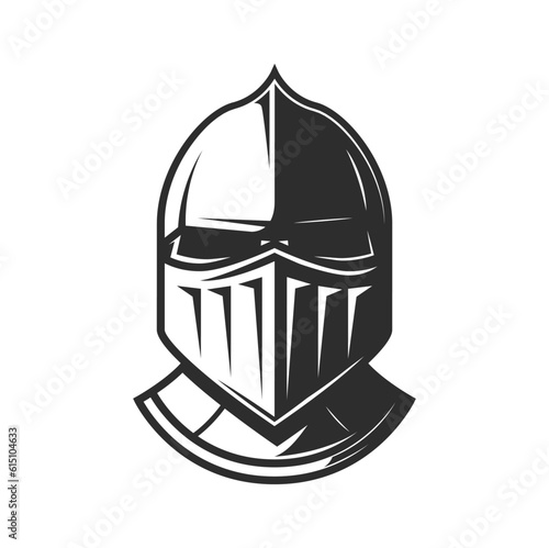 Knight warrior helmet, heraldry armor of medieval soldier or fighter with visor. Vector old helm or ancient armet symbol of knight, roman gladiator, spartan warrior or trojan army soldier helm photo