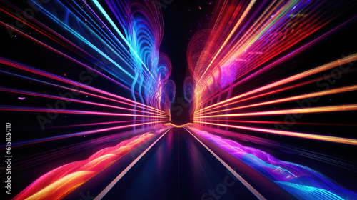 abstract background, night laser future road, generative ai