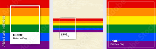 Collection of Pride Rainbow Flags art posters. Color Palette Concept. For LGBTQ Pride month and inclusivity. For Design elements, posters, cards, social media, banner, web. Vector Illustration. 