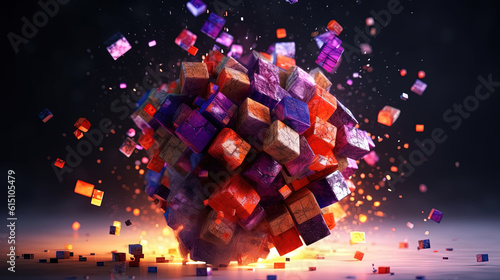 Abstract 3d cube exploding