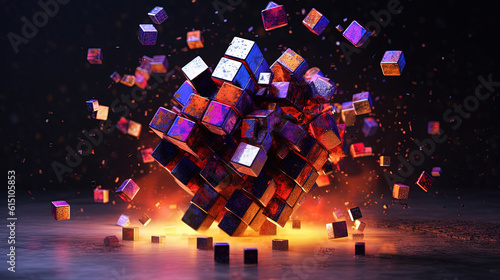 Abstract 3d cube exploding