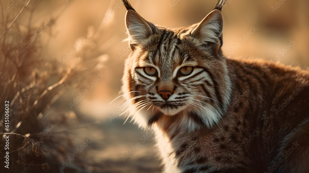Obraz premium Bobcat in desert. Generative AI