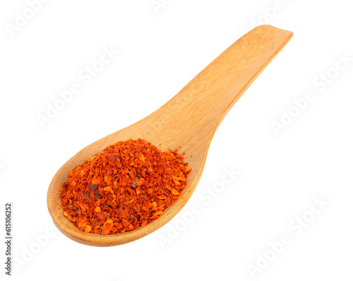 Cayenne pepper in wood spoon on transparent png