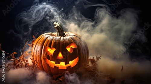 a carved pumpkin with smoke coming out of it