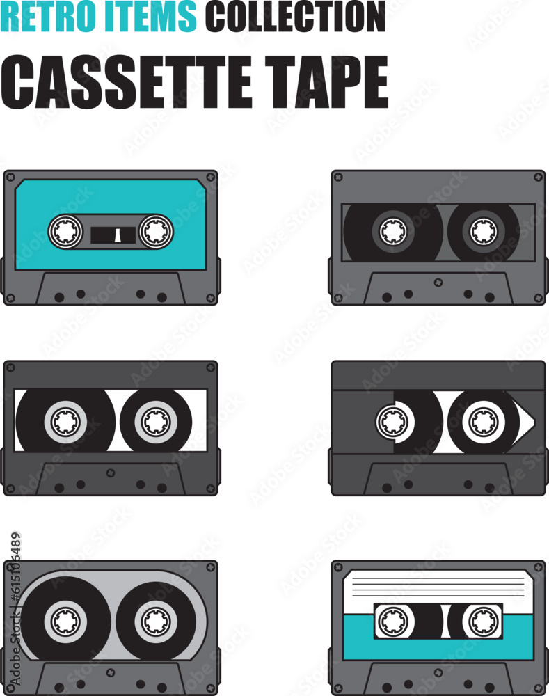 いろいろなカセットテープ（コンパクトカセット）のベクターイラスト