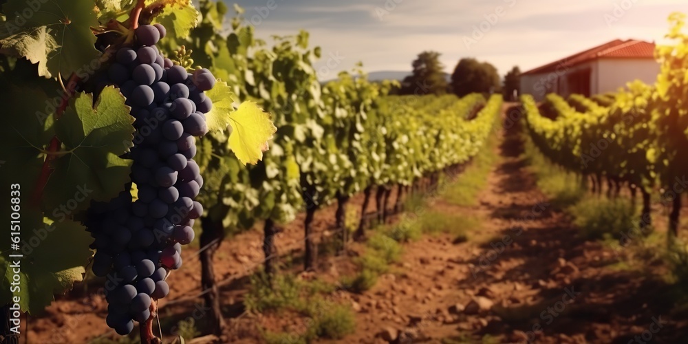 Fototapeta premium AI Generated. AI Generative. Photo illustration of wine grape vineyard winery plant field nature outdoor field. Graphic Art