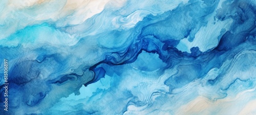 Abstract watercolor paint background illustration - Blue color with liquid fluid marbled paper texture banner texture, Generative Ai