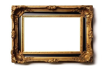 Luxurious vintage. Retro decor. Empty wooden black and gold frame isolated on white background