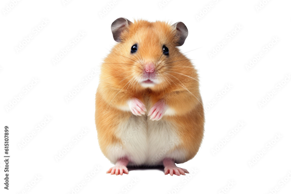 A standing cute little hamster with golden fur, isolated (Generative AI) - obrazy, fototapety, plakaty 
