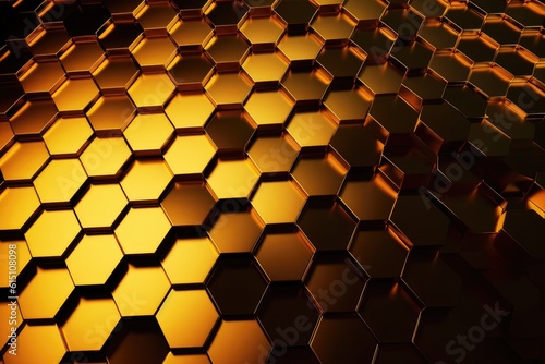 Golden background with hexagons honeycombs. Generative AI