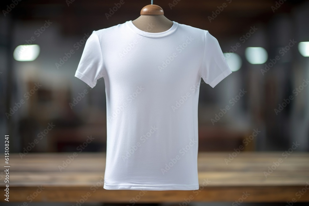 white t-shirt on wooden hanger. White tshirt mockup template, ai generated white t-shirt on wooden hanger. White tshirt mockup template, ai generated