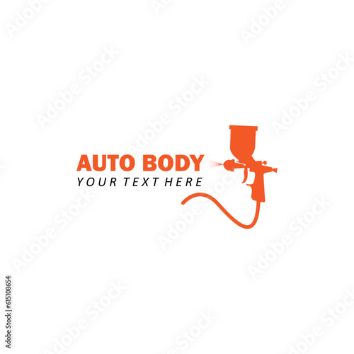 Auto body industrial painting spray gun icons. Auto paint spray, airbrush equipment gun illustration