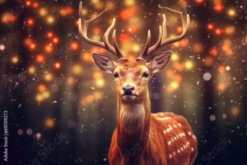  christmas deer christmas art Merry Christmas and Happy Holidays greeting card, frame, banner. New Year. Winter xmas holiday theme © PinkiePie