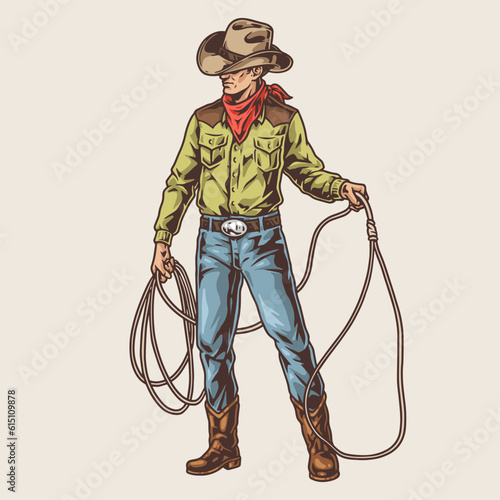 Cowboy lasso colorful vintage label