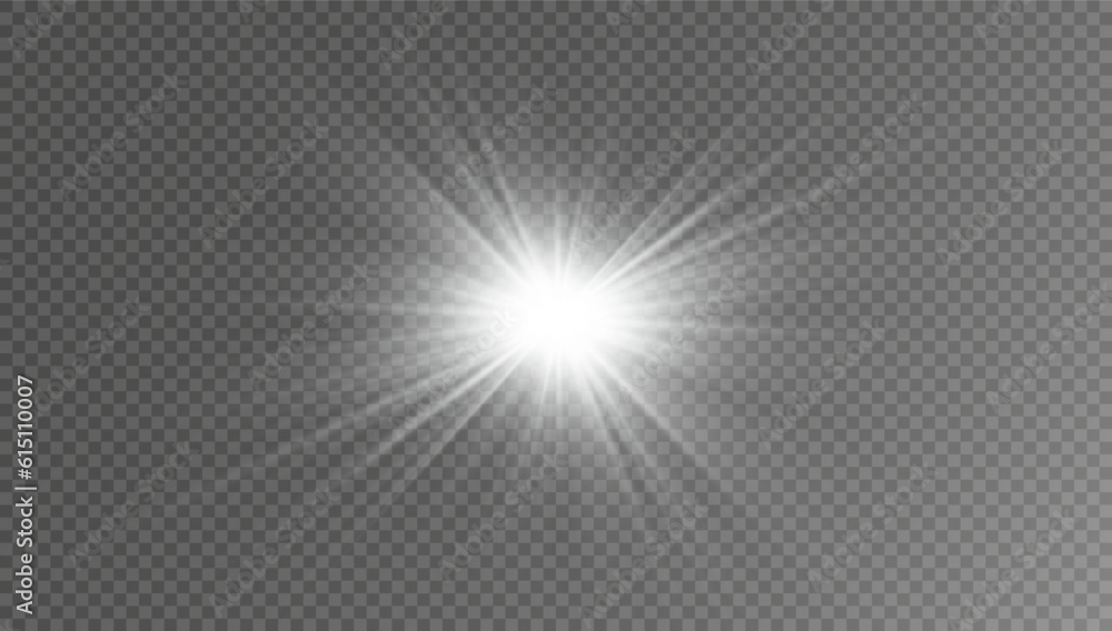 White sparkles.Bright star.Glow burst.Rays of the sun on a transparent background.