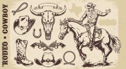 Rodeo cowboy monochrome set stickers
