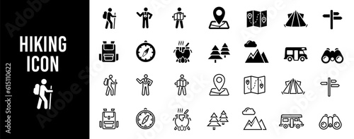 Camping vector icons. Hiking icons