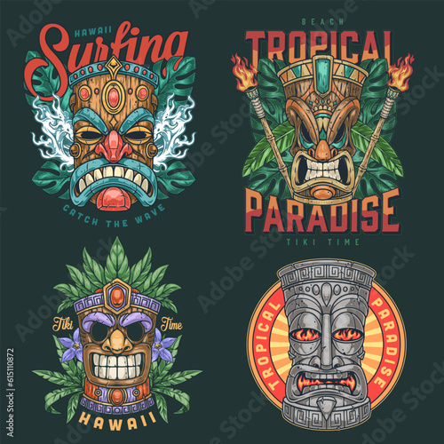 Hawaii Tiki set stickers colorful