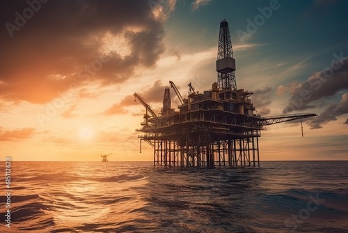 Offshore Oil Industry Technology with Oil Rig © Thares2020