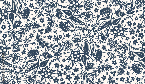 Black and white seamless pattern with flowers.  Vector illustration