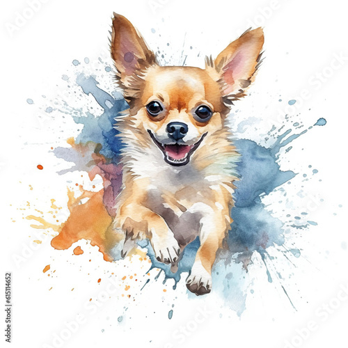 A painting of a small dog on a white background. Generative AI. © tilialucida