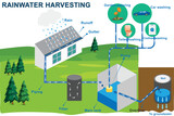 Rainwater harvesting: Collecting and storing rainwater for future use, conserving water resources, reducing runoff, and promoting sustainability.