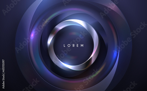 Abstract metal circle background with neon light effect