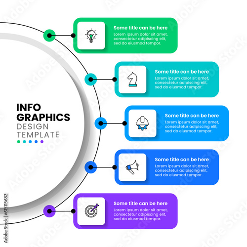 Infographic template. Circle with 5 steps on the line photo