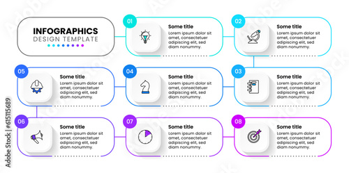 Infographic template. 8 rectangles connected by a line